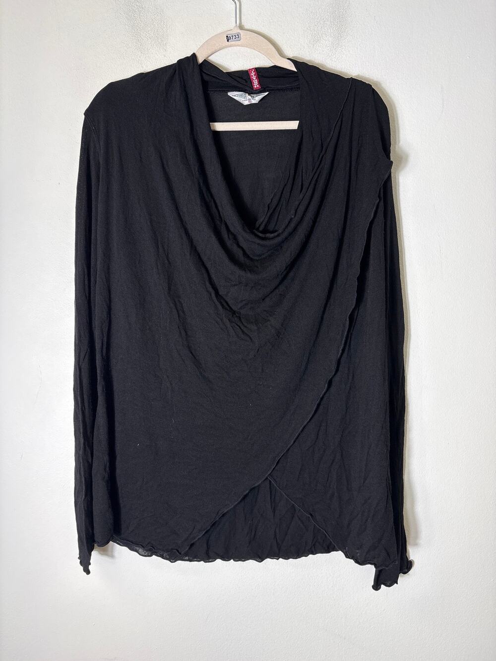 Hard Tail Black Long Sleeve Layered Wrap Athletic Top Sz L